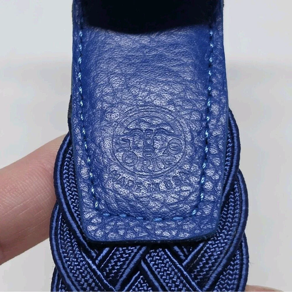Torino Men’s 52 Woven Leather Belt Cork Fabric Weave Made In USA Cobalt Blue/Tan